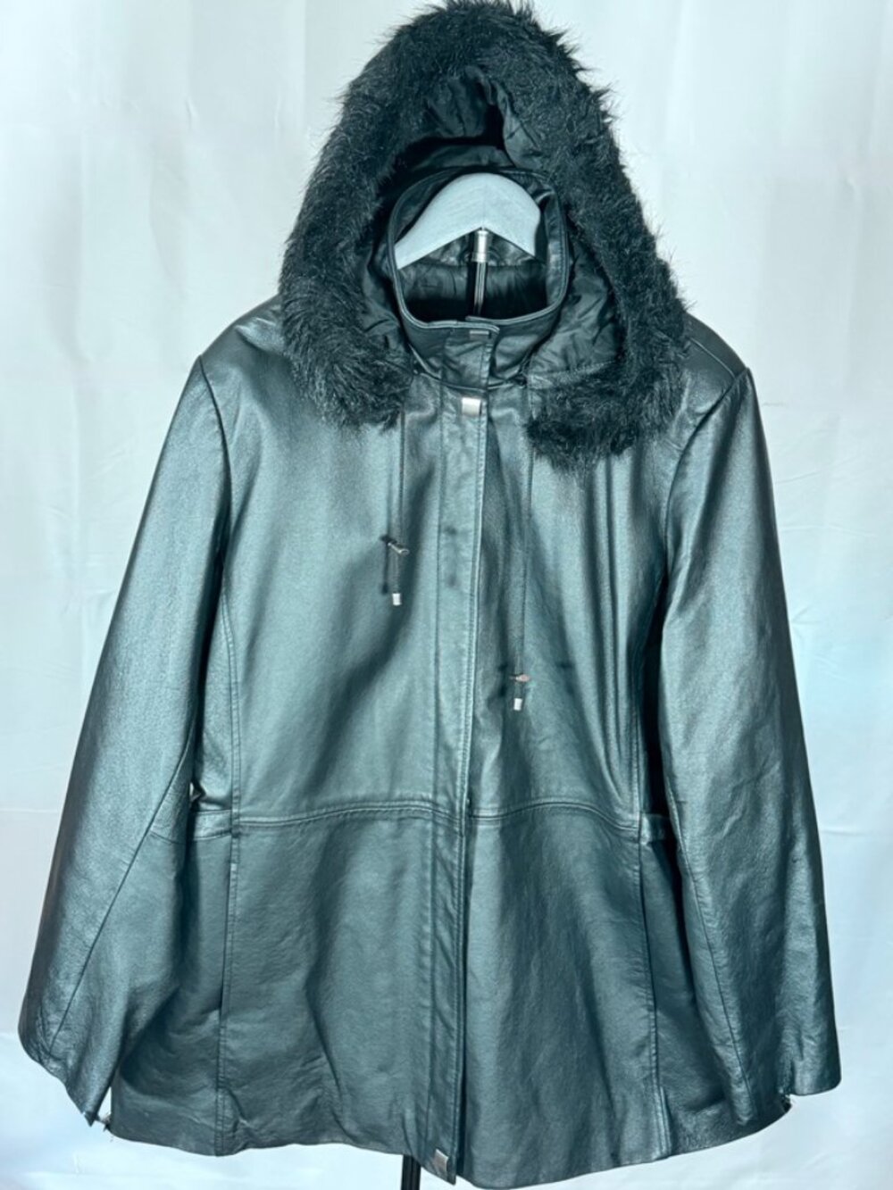 Massini 2X Leather Jacket ~ Detachable Faux Fur Hood ~ Black